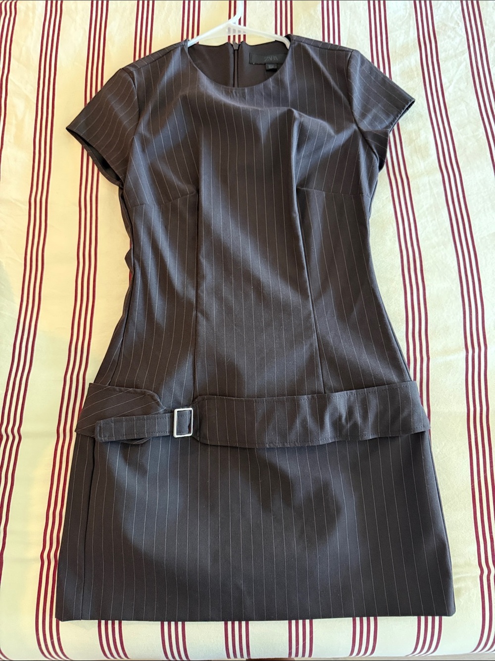 Zara’s Brown Pinstripe Belted Dress